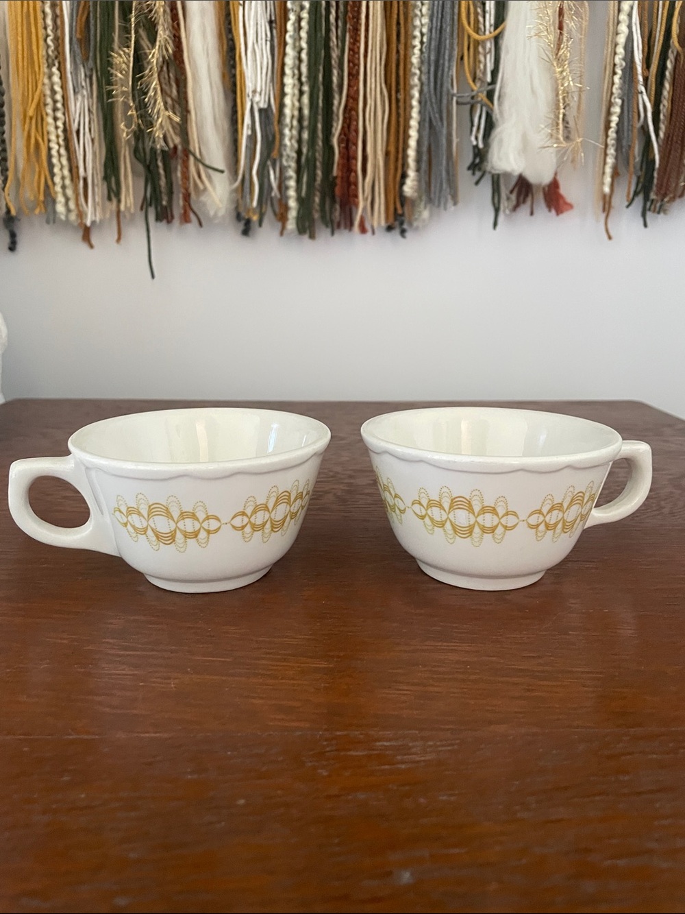 Buffalo China coffee - tea cups set of 2 with atomic pattern
